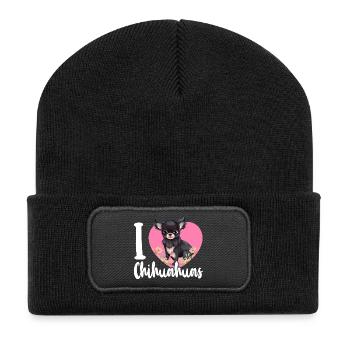 Chihuahua Chihuahueño Heart I Love - Recycelte Patch Beanie - Schwarz - Vorne
