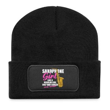 Saxophone girl Saxophonspieler - Recycelte Patch Beanie - Schwarz - Vorne