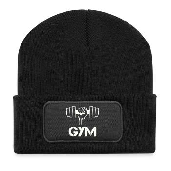 Kraftfaust Gym Symbol - Recycelte Patch Beanie - Schwarz - Vorne