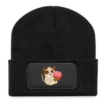 Katze isst Eis - Recycelte Patch Beanie - Schwarz - Vorne