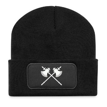Kreuzende Kriegäxte - Recycelte Patch Beanie - Schwarz - Vorne