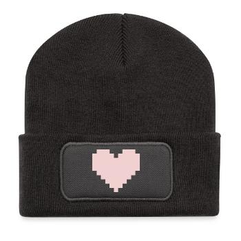 Cœur Rose Pixel - Beanie recyclé à patch - charbon - Devant