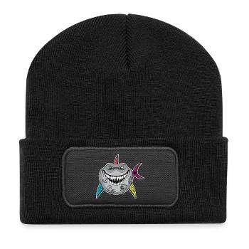 Tattooed Shark Cartoon with Skull Fins - Recycled Patch Beanie - black - Front