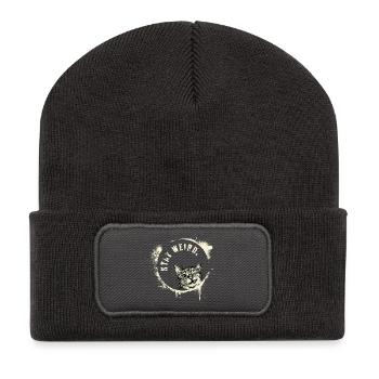 Stay Weird – Graffiti Katze Vintage Effekt - Recycelte Patch Beanie - Dunkelgrau - Vorne