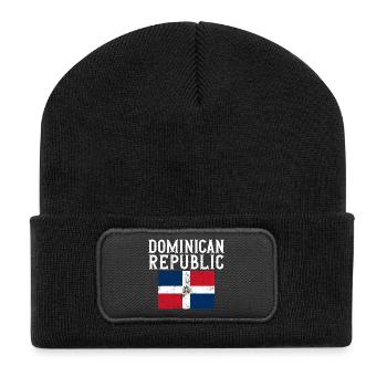 Souvenir zur Dominikanischen Flagge - Recycelte Patch Beanie - Schwarz - Vorne