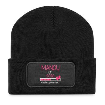 Manou en 2026 Cadeau Annonce Future Grand-Mère - Beanie recyclé à patch - noir - Devant