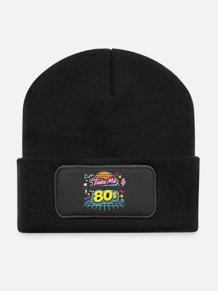 80er Jahre 1980er Stil Zitat Geschenk - Recycelte Patch Beanie - Schwarz