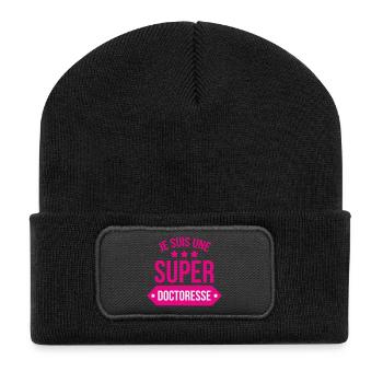 Je suis une super doctoresse humour rose - Beanie recyclé à patch - noir - Devant