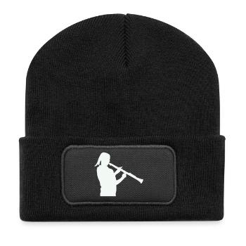 Silhouette mit Klarinette - Recycelte Patch Beanie - Schwarz - Vorne