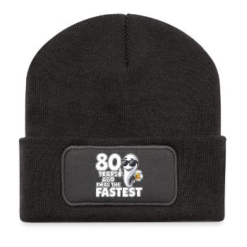 80 Years Ago The Fastest Funny Birthday - Recycled Patch Beanie - dark grey - Front