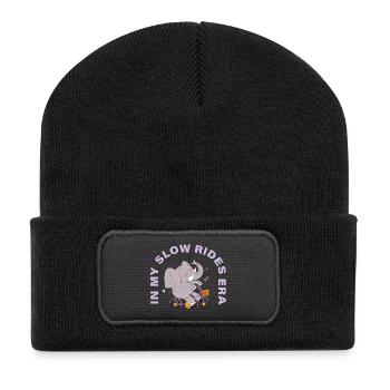 In My Slow Rides Era – Cozy Bicycle Motif - Recycled Patch Beanie - black - Front