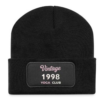 Vintage 1998 Yoga Club Retro Geburtsjahr Jahrgang - Recycelte Patch Beanie - Schwarz - Vorne