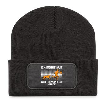Facteur : COURS JUSTE PARCE QU’ON ME SUIT - Beanie recyclé à patch - charbon - Devant