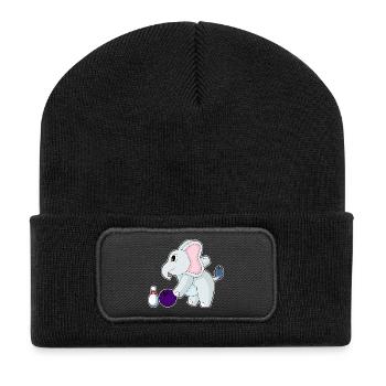 Elefant Bowling Bowlingkugel Pin - Recycelte Patch Beanie - Schwarz - Vorne