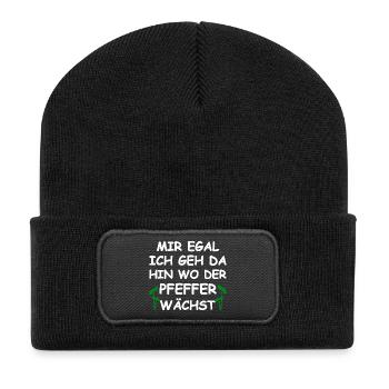 Wo Der Pfeffer Wächst Lustiger Spruch - Recycelte Patch Beanie - Schwarz - Vorne