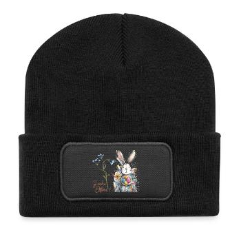 Lapin de Pâques avec des œufs colorés - Beanie recyclé à patch - noir - Devant