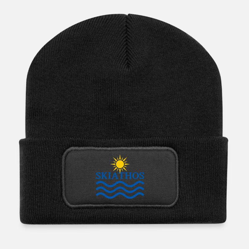 Skiathos Sun and Sea Emblem - Recycled Patch Beanie - black