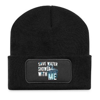 Wasser sparen, mit mir duschen, witzig, witzig - Recycelte Patch Beanie - Schwarz - Vorne