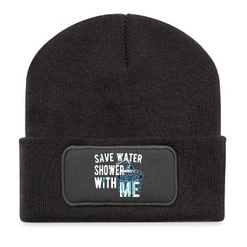 Wasser sparen, mit mir duschen, witzig, witzig - Recycelte Patch Beanie - Dunkelgrau - Vorne