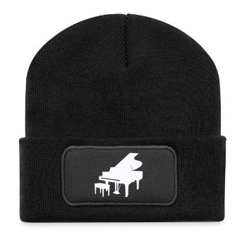 Piano Silhouette Monochrom - Recycelte Patch Beanie - Schwarz - Vorne
