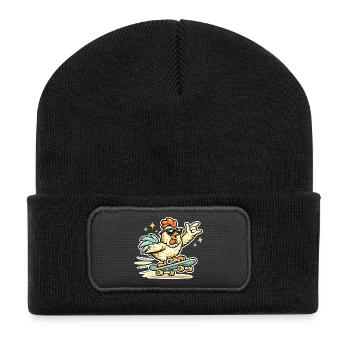 Sonnenbrillen-Henne Auf Skateboard - Recycelte Patch Beanie - Schwarz - Vorne