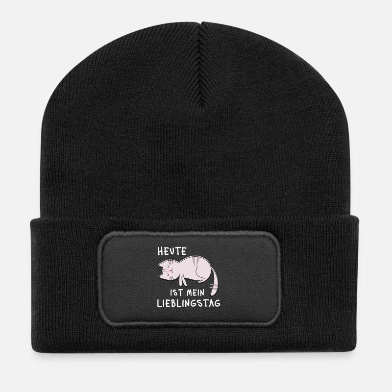 Heute ist mein Lieblingstag – Schlaf Katzen Spruch - Recycelte Patch Beanie - Schwarz
