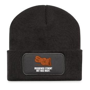 Schokoladenhase Ostern - Recycelte Patch Beanie - Dunkelgrau - Vorne