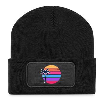 Cercle de palmiers rétro coucher de soleil - Beanie recyclé à patch - noir - Devant