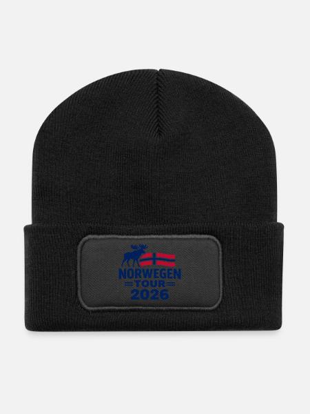 Norwegen Tour 2026 Geschenk Abenteuer - Recycelte Patch Beanie - Schwarz