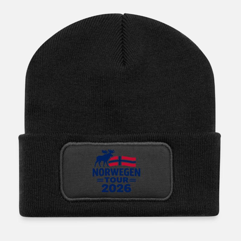 Norwegen Tour 2026 Geschenk Abenteuer - Recycelte Patch Beanie - Schwarz