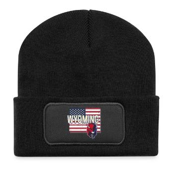Wyoming Vereinigte Staaten Retro Landkarte USA - Recycelte Patch Beanie - Schwarz - Vorne
