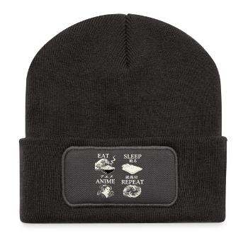 Eat Sleep Anime Repeat - Recycelte Patch Beanie - Dunkelgrau - Vorne