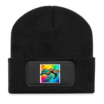 Schildkröte - Recycelte Patch Beanie - Schwarz - Vorne