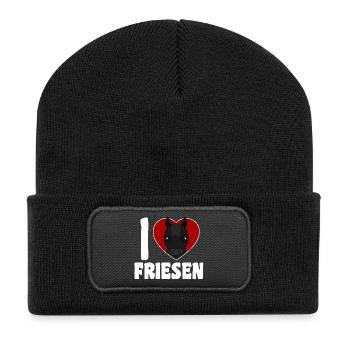 Ich liebe Friesen - Pferdeherz - Recycelte Patch Beanie - Schwarz - Vorne