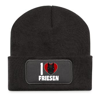 Ich liebe Friesen - Pferdeherz - Recycelte Patch Beanie - Dunkelgrau - Vorne