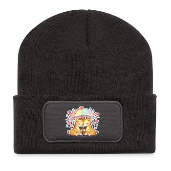 Kuschelige Giraffen unter Regenbogen - Recycelte Patch Beanie - Dunkelgrau - Vorne