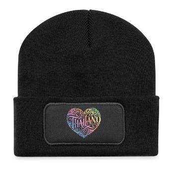 Thailand Herz Bunt - Recycelte Patch Beanie - Schwarz - Vorne
