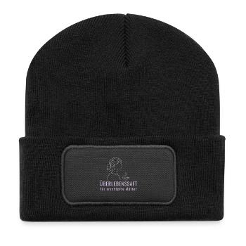 Überlebenssaft für erschöpfte Mütter - Minimalisti - Recycelte Patch Beanie - Schwarz - Vorne