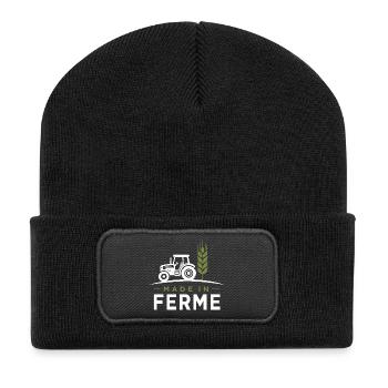 Made in Farm Humor Farming, Tractor, Wheat - Recycled Patch Beanie - black - Front