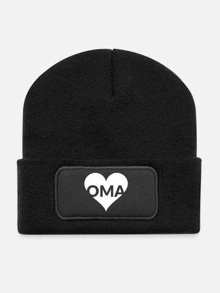 Oma Herzlogo Liebesdesign - Recycelte Patch Beanie - Schwarz