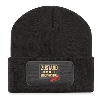 Zustand Dem Alter Entsprechend Oldtimer Geburtstag - Recycelte Patch Beanie - Dunkelgrau - Vorne