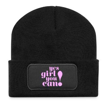 Yes girl you can! Motivation Typografie Design - Beanie recyclé à patch - noir - Devant
