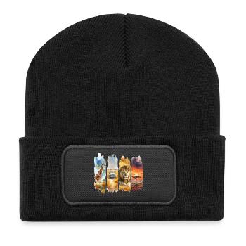 Motif de voyage en Afrique – Safari Wildlife Design - Beanie recyclé à patch - noir - Devant