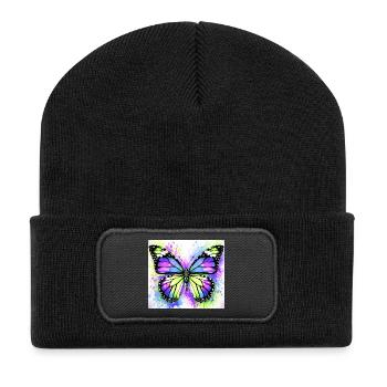Schmetterling - Recycelte Patch Beanie - Schwarz - Vorne