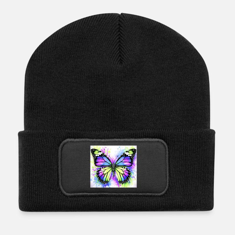 Schmetterling - Recycelte Patch Beanie - Schwarz