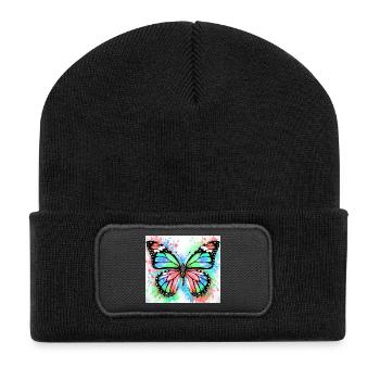Schmetterling - Recycelte Patch Beanie - Schwarz - Vorne