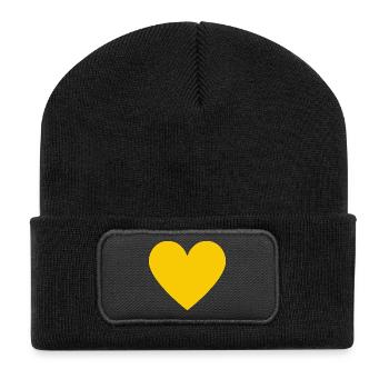 Gelbes Herz- minimalistischer Look - Recycelte Patch Beanie - Schwarz - Vorne