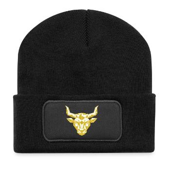 Geometric Gold Bull Head - Recycled Patch Beanie - black - Front