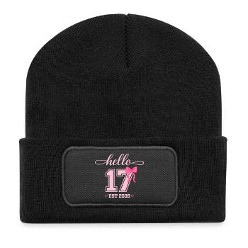 Bonjour 17 Est 2009 Girl Birthday Design - Beanie recyclé à patch - noir - Devant
