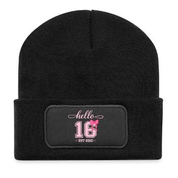Bonjour 16 Est 2010 Girl Birthday Design - Beanie recyclé à patch - noir - Devant